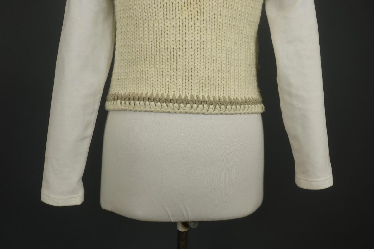 MARITHE FRANCOIS GIRBAUD White Knitted Slim Fit Mock Neck 1/4 Zip Sweater Sz 38