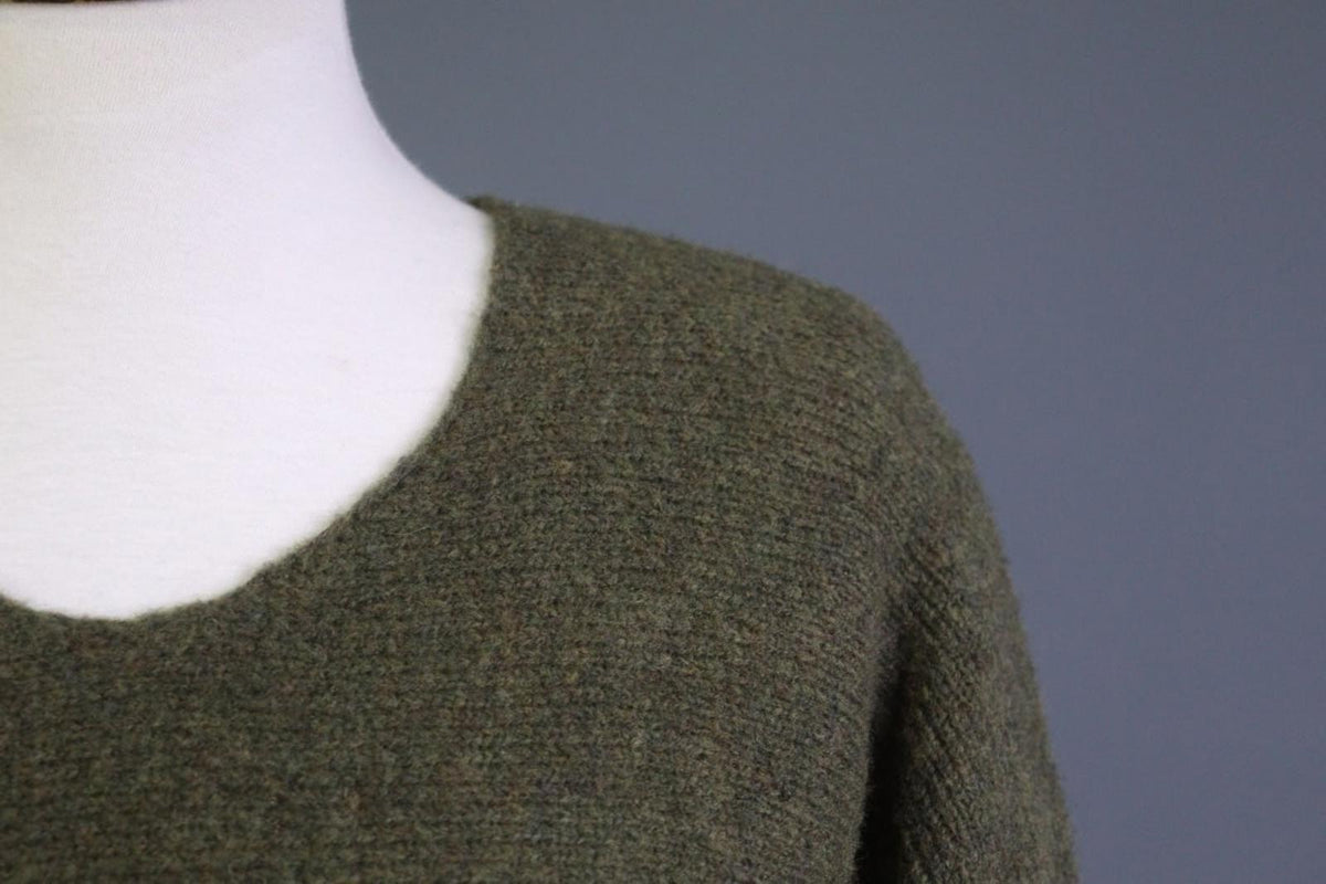 GRIZAS Green Wool Flower Knit Crew Neck Long Sleeve Pullover Sweater – Size XL