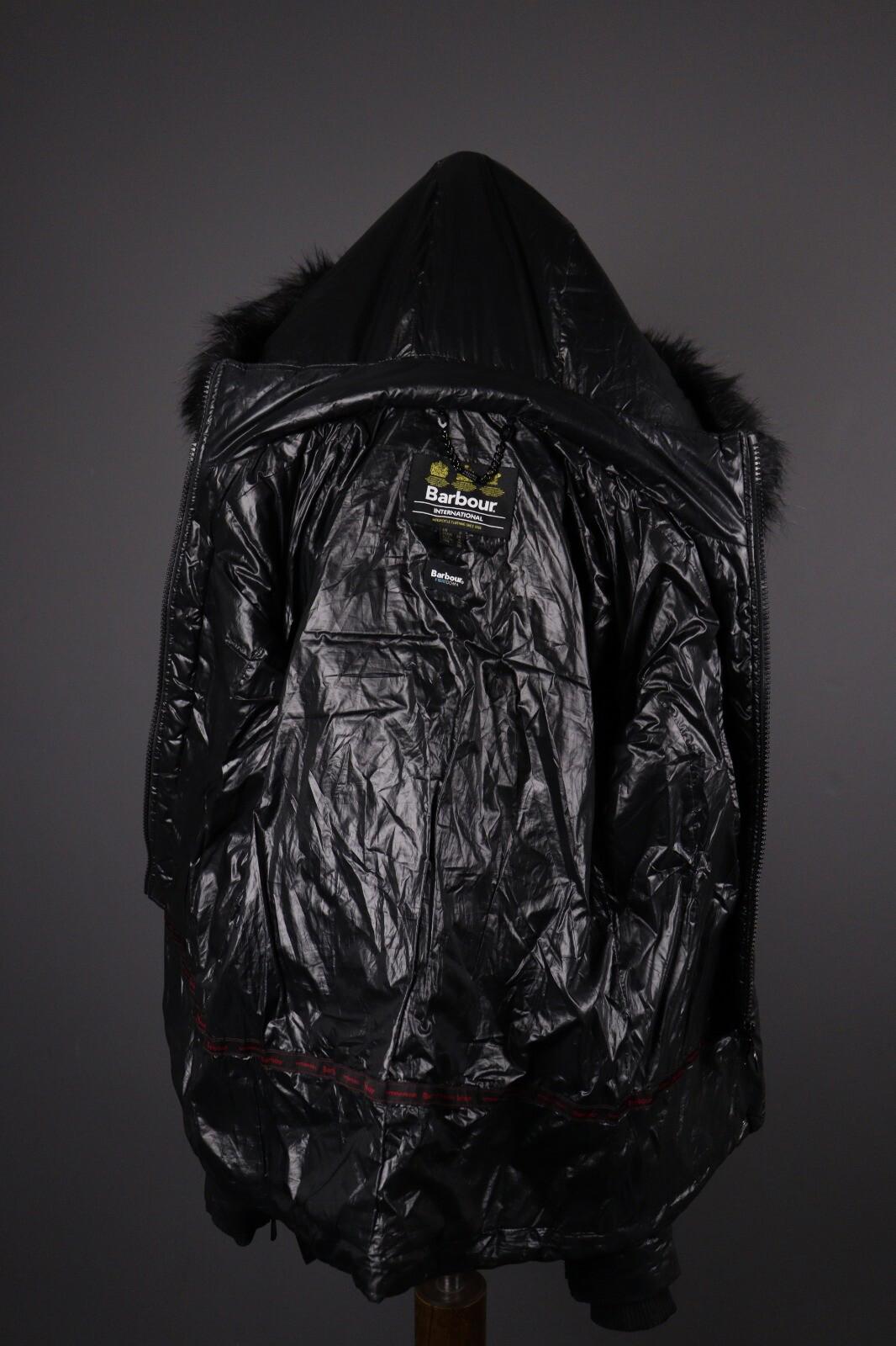 BARBOUR INTERNATIONAL Marleigh Quilt Jacket Belted Hooded Faux Fur – Size 34