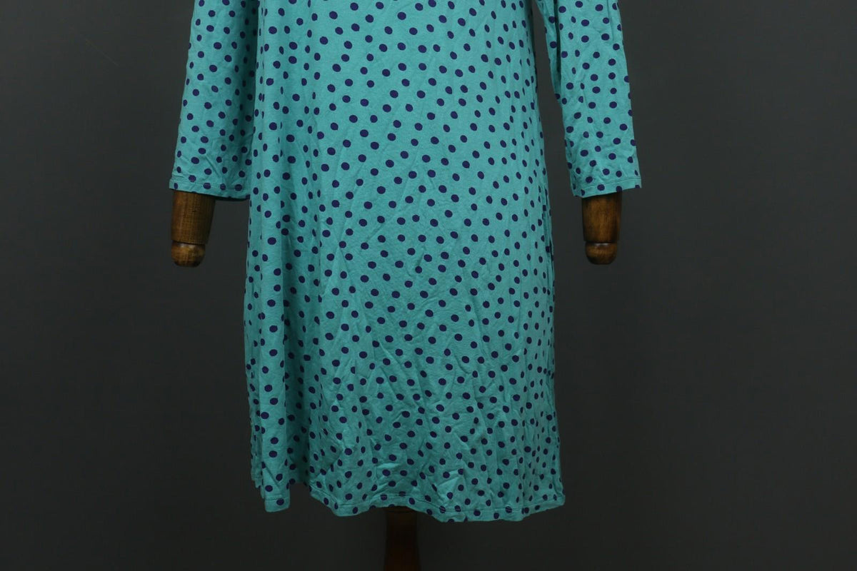 GUDRUN SJODEN Green Blue Polka Dot Round Neck Long Sleeve Tunic Dress – Size S