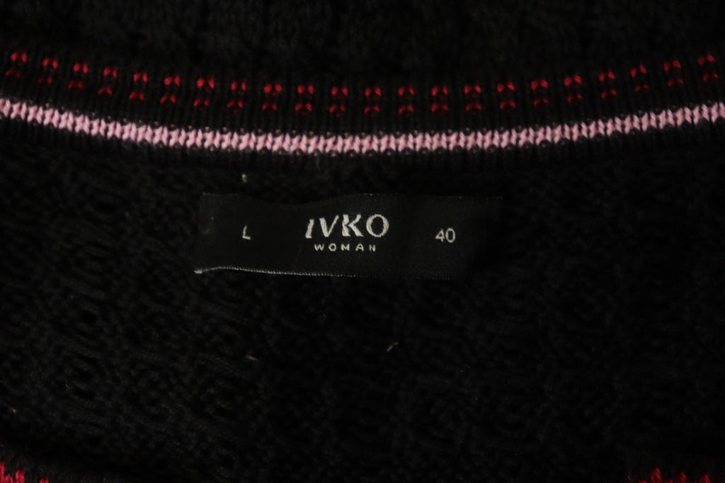 IVKO Black Viscose Open Knit Raglan Sleeve V-Neck Button Front Cardigan – Size 40