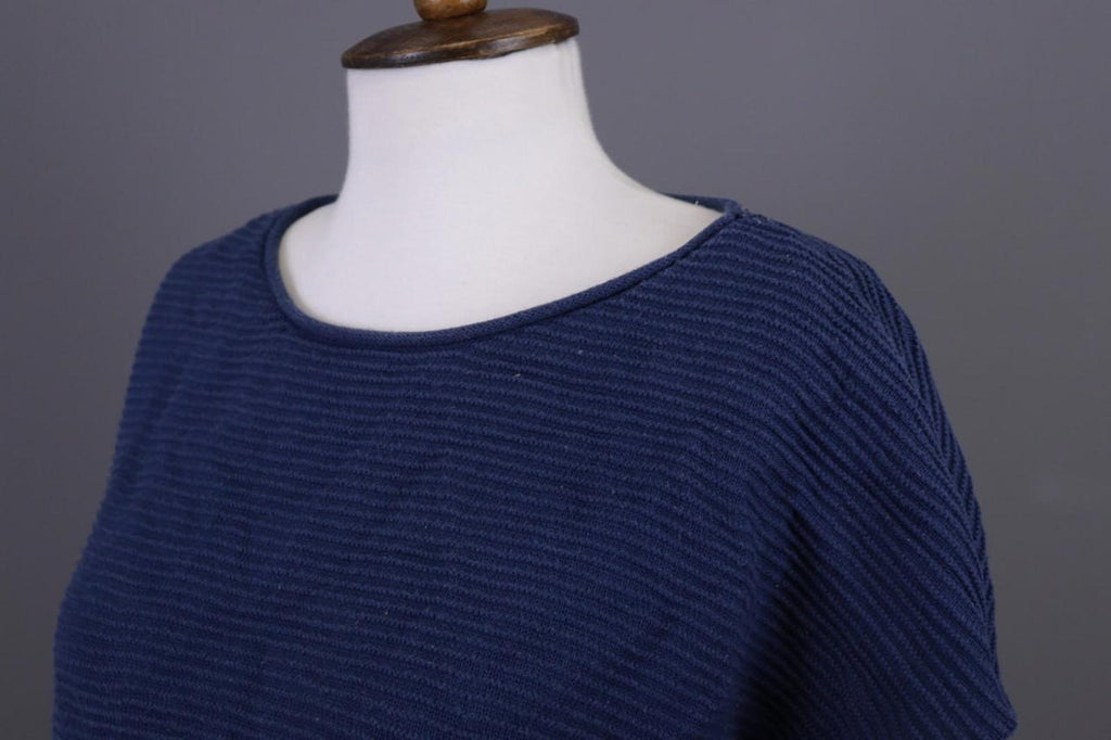 GUDRUN SJODEN Blouse Top Blue Striped Round Neck Short Sleeve Pullover M/L