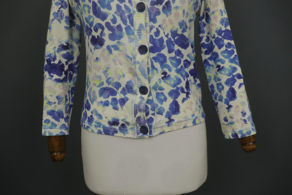 JUST CAVALLI Multi Floral Viscose Knitted Round Neck Button Front Sweater – Size S – Used