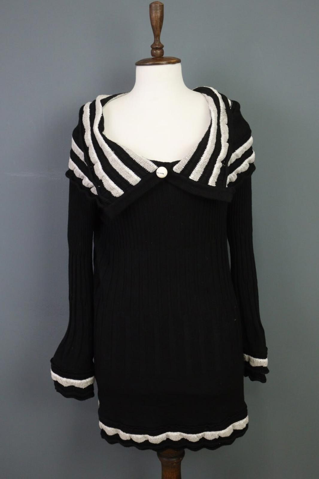 ELISA CAVALETTI Sono Italiano Black Knit A-Line Ultra Long Sleeve Dress