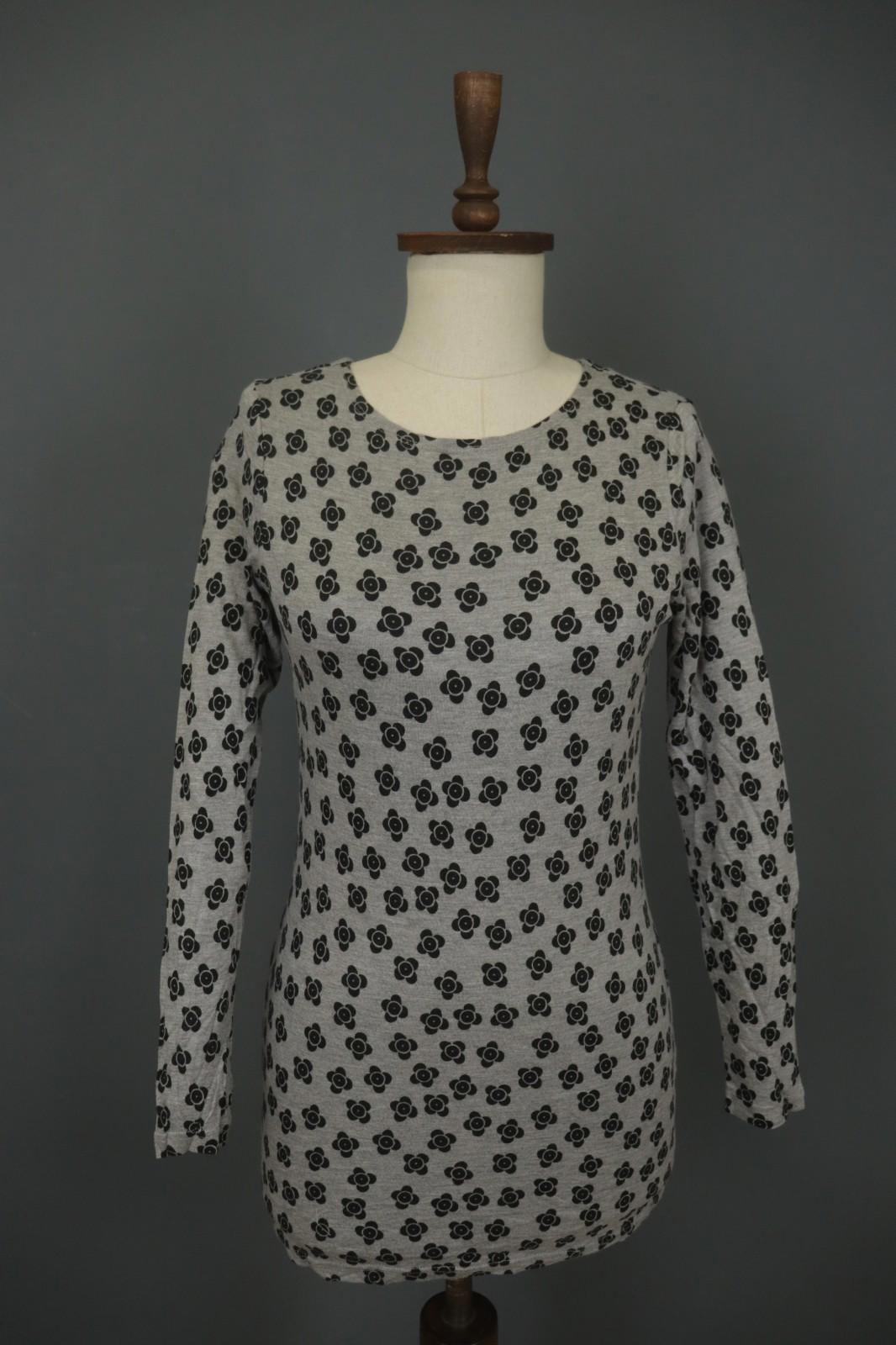GUDRUN SJODEN Gray & Black Floral Modal Long Sleeve Crew Neck Blouse Top – Size S