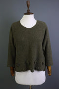 GRIZAS Green Wool Flower Knit Crew Neck Long Sleeve Pullover Sweater – Size XL