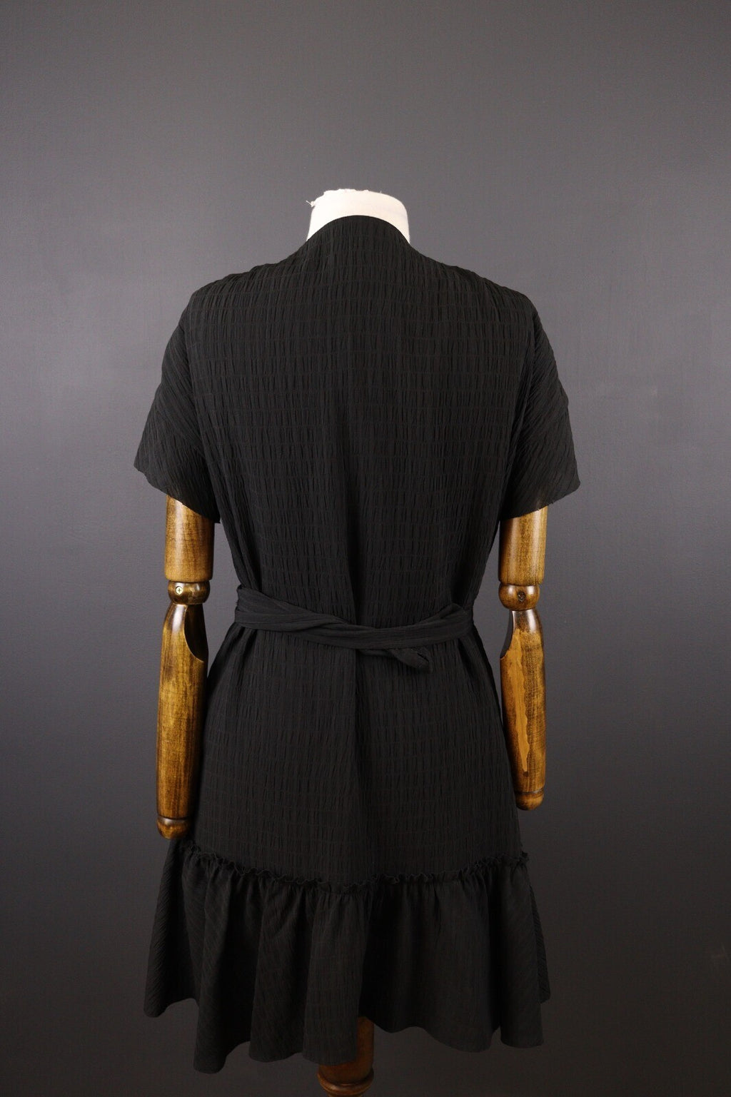 AllSaints Black Short Sleeve Ruffle Wrap A-Line Dress – Size UK 12 / US 8