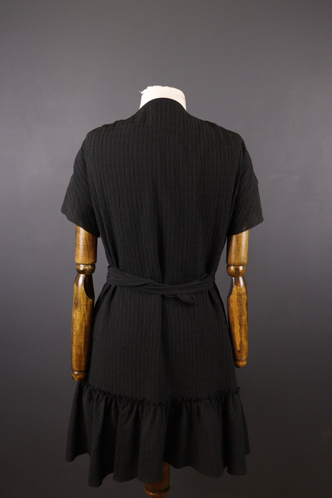 AllSaints Black Short Sleeve Ruffle Wrap A-Line Dress – Size UK 12 / US 8
