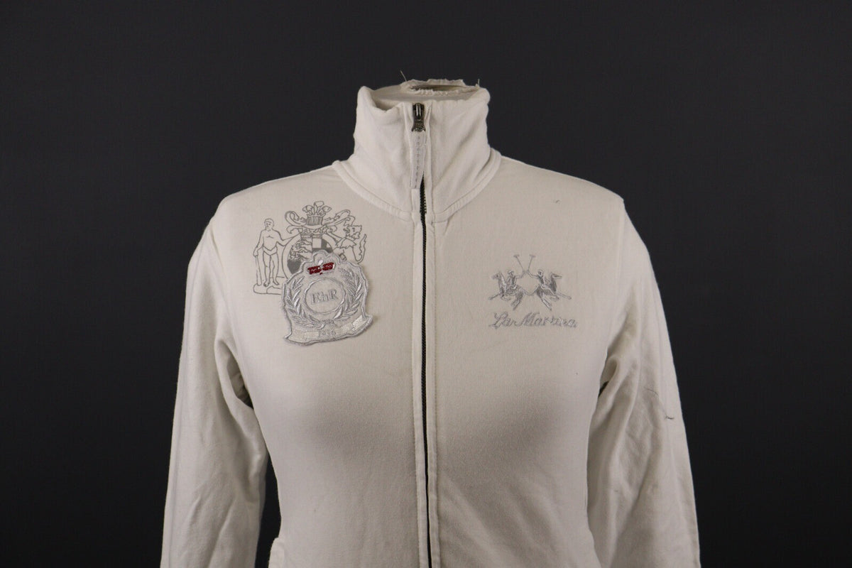 La Martina White Full Zip Long Sleeve Sweater – Size M