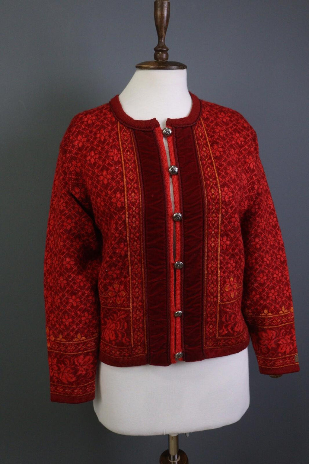 DALE OF NORWAY Red Geometric Wool Knit Button Cardigan Sweater – Size 3