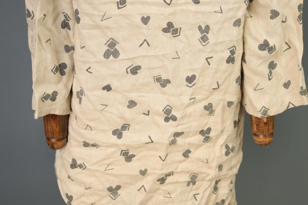 GUDRUN SJODEN Beige Printed Linen Long SLeeve Lagenlook Blouse Tunic Shirt Sz M