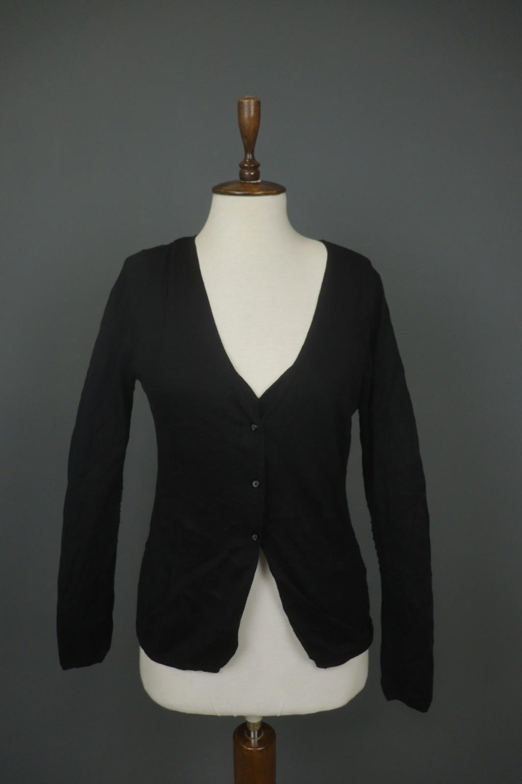 ANNETTE GOERTZ Kami Black Silk Blend Knit Button Front Cardigan Sweater – Size M