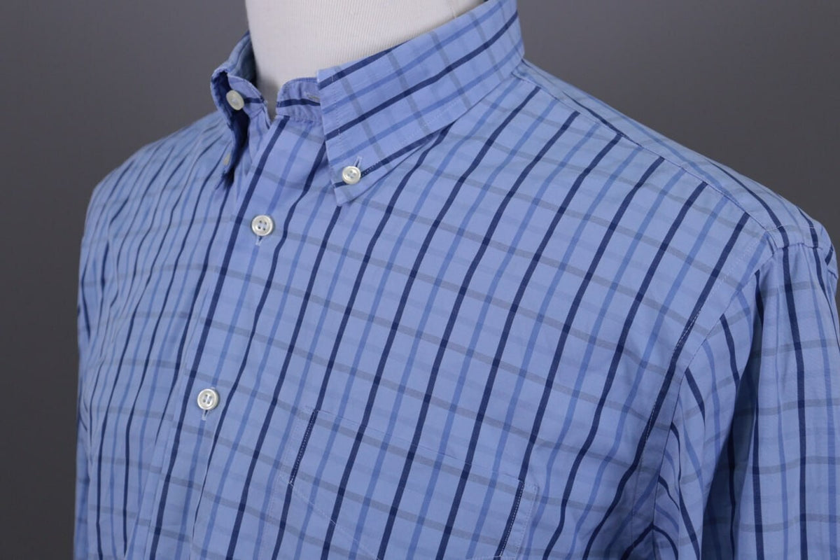 Burberry London Blue Check Long Sleeve Button Down Shirt – Size L