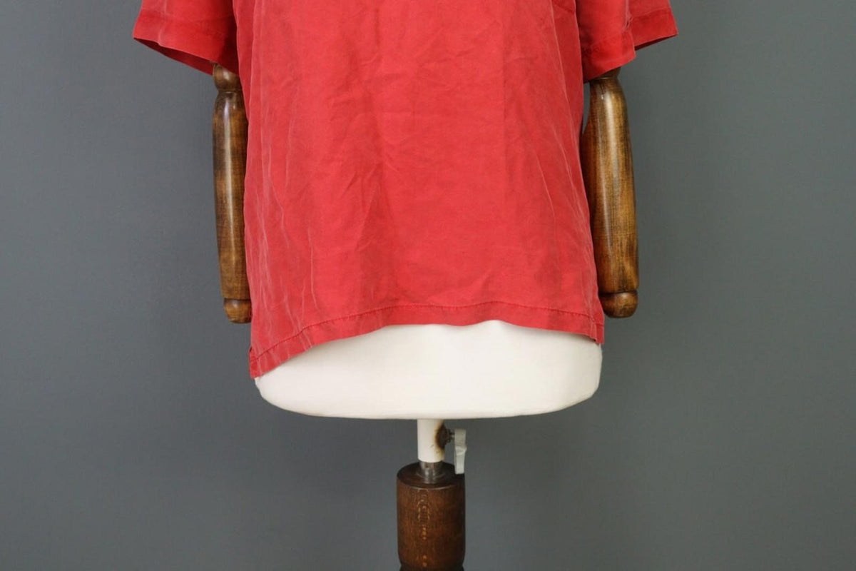 KATHARINE HAMNETT ACTIVE Red 1/3 Zip Silk 3/4 Sleeve Top Blouse Shirt – Size M