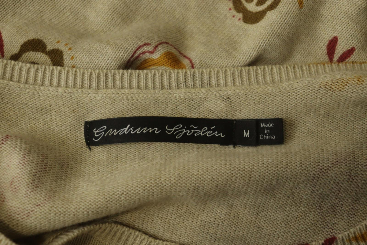 GUDRUN SJODEN Multi Floral 100% Cotton Knit Round Neck Cardigan Sweater – Size M