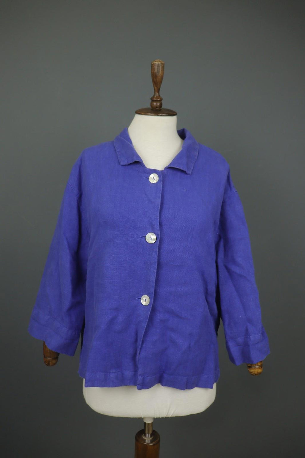 OSKA Blue 100% Linen Long Sleeve Collared Button Front Basic Jacket – Size 2