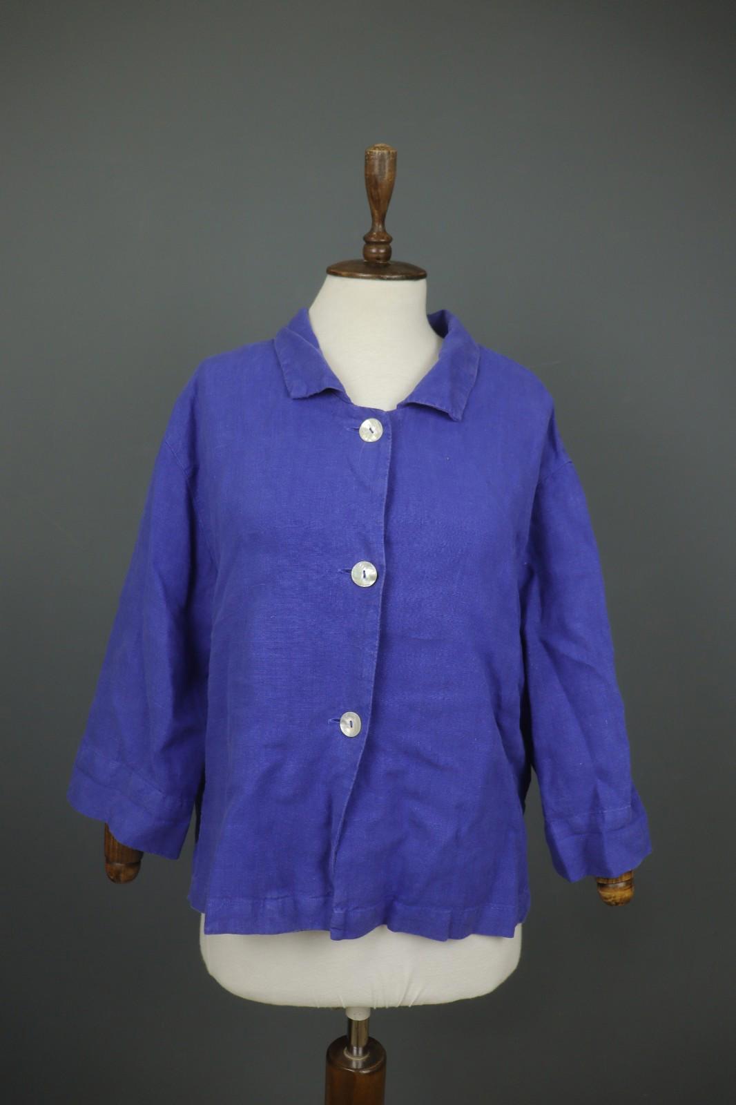 OSKA Blue 100% Linen Long Sleeve Collared Button Front Basic Jacket – Size 2