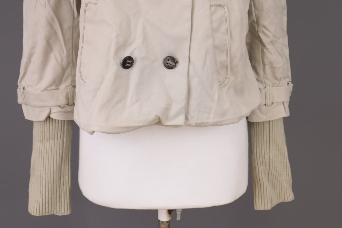 Laurel Beige Double Breasted Designer Wool Cropped Coat Jacket – Size 44