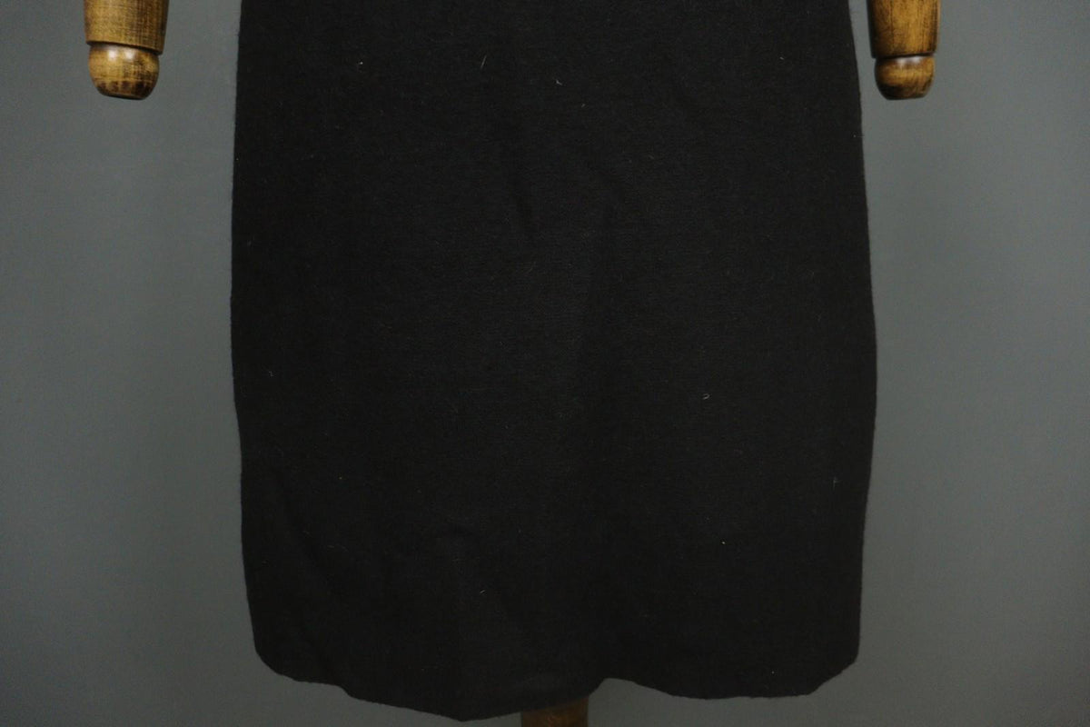HANNES ROETHER Black 100% Wool Cap Sleeve Crew Neck Pullover Sheath Dress – Size S