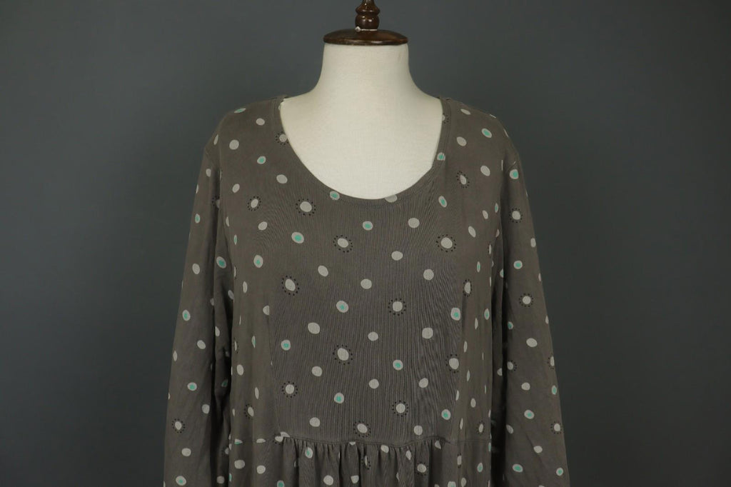 GUDRUN SJODEN Gray Polka Dot Lyocell Long Sleeve Round Neck Shift Dress – Size XL