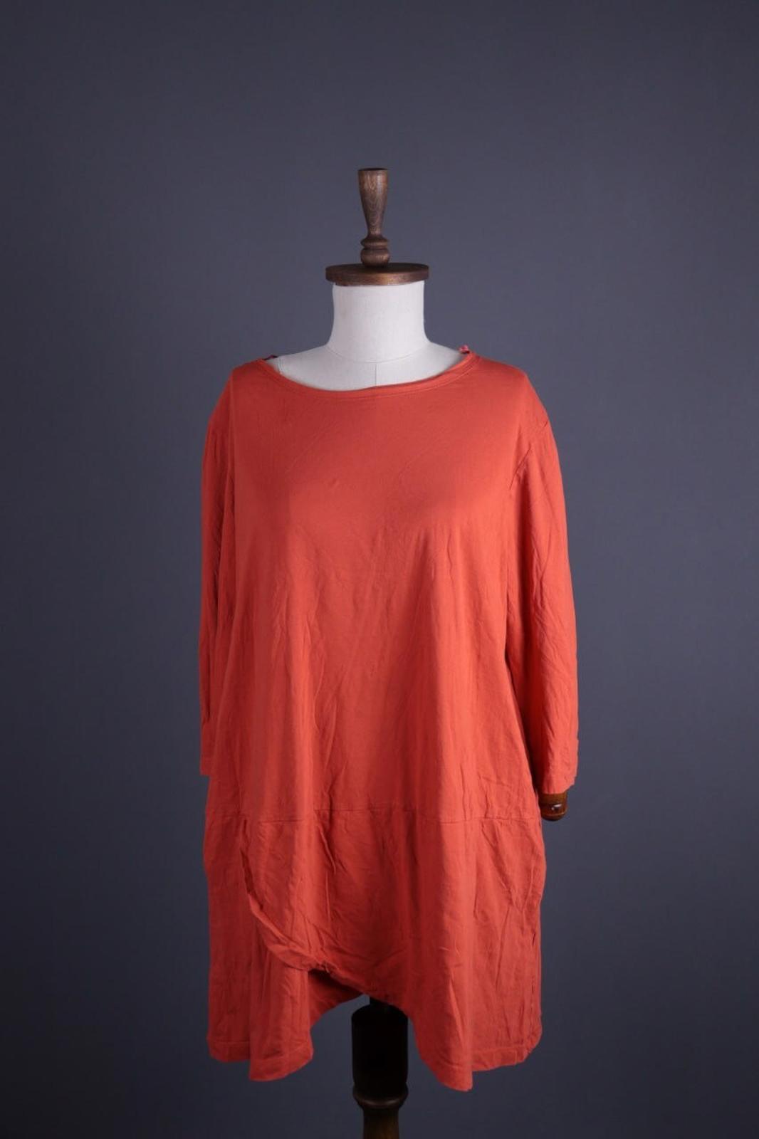 GUDRUN SJODEN Orange Lagenlook Relaxed Long Sleeve Blouson – Size XL
