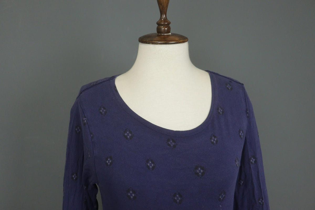 GUDRUN SJODEN Navy Printed Round Neck Long Sleeve Pullover Blouse Top – Size S