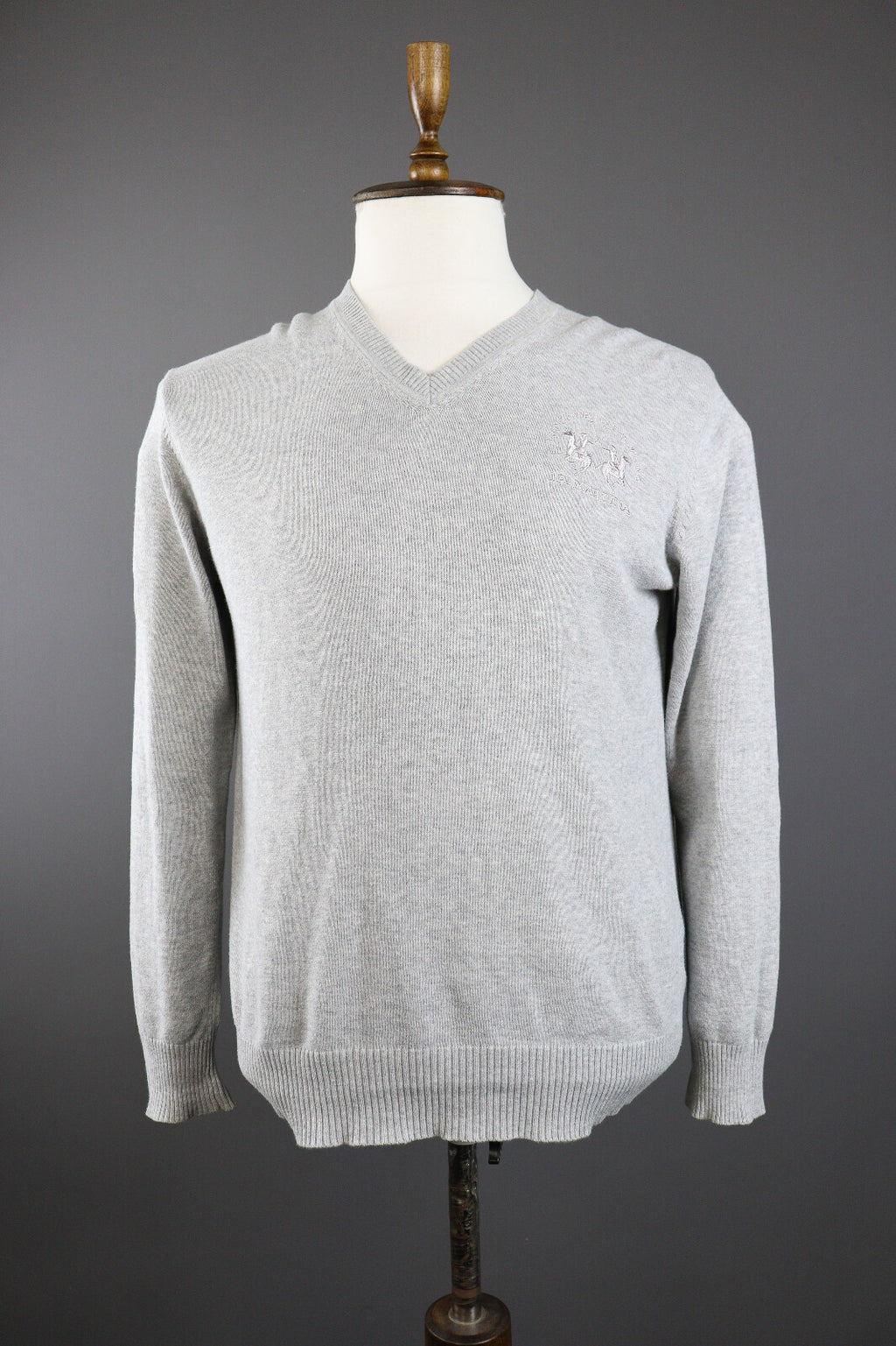 La Martina Buenos Aires Grey Cotton V-Neck Sweater – Men's S