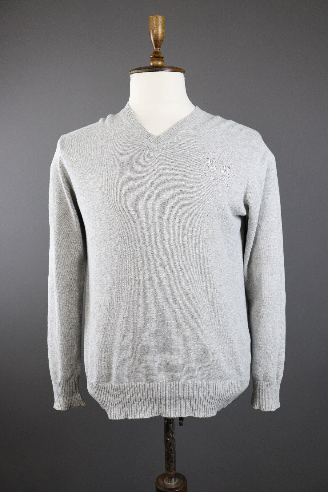 La Martina Buenos Aires Grey Cotton V-Neck Sweater – Men's S