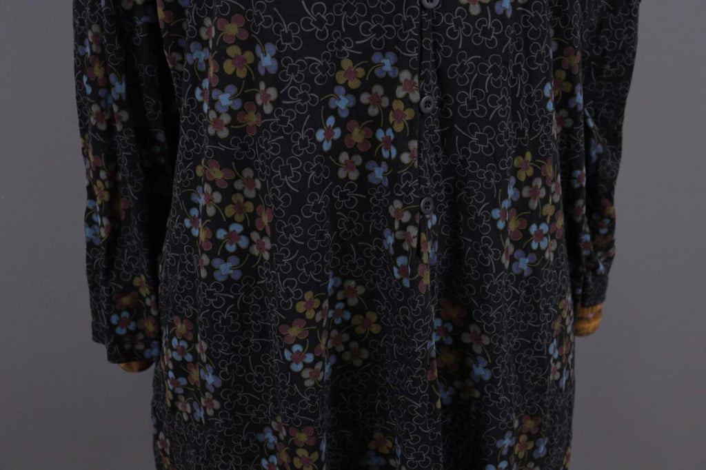 GUDRUN SJODEN Black Floral Oversized Long Sleeve Blouson Midi Dress – Size M