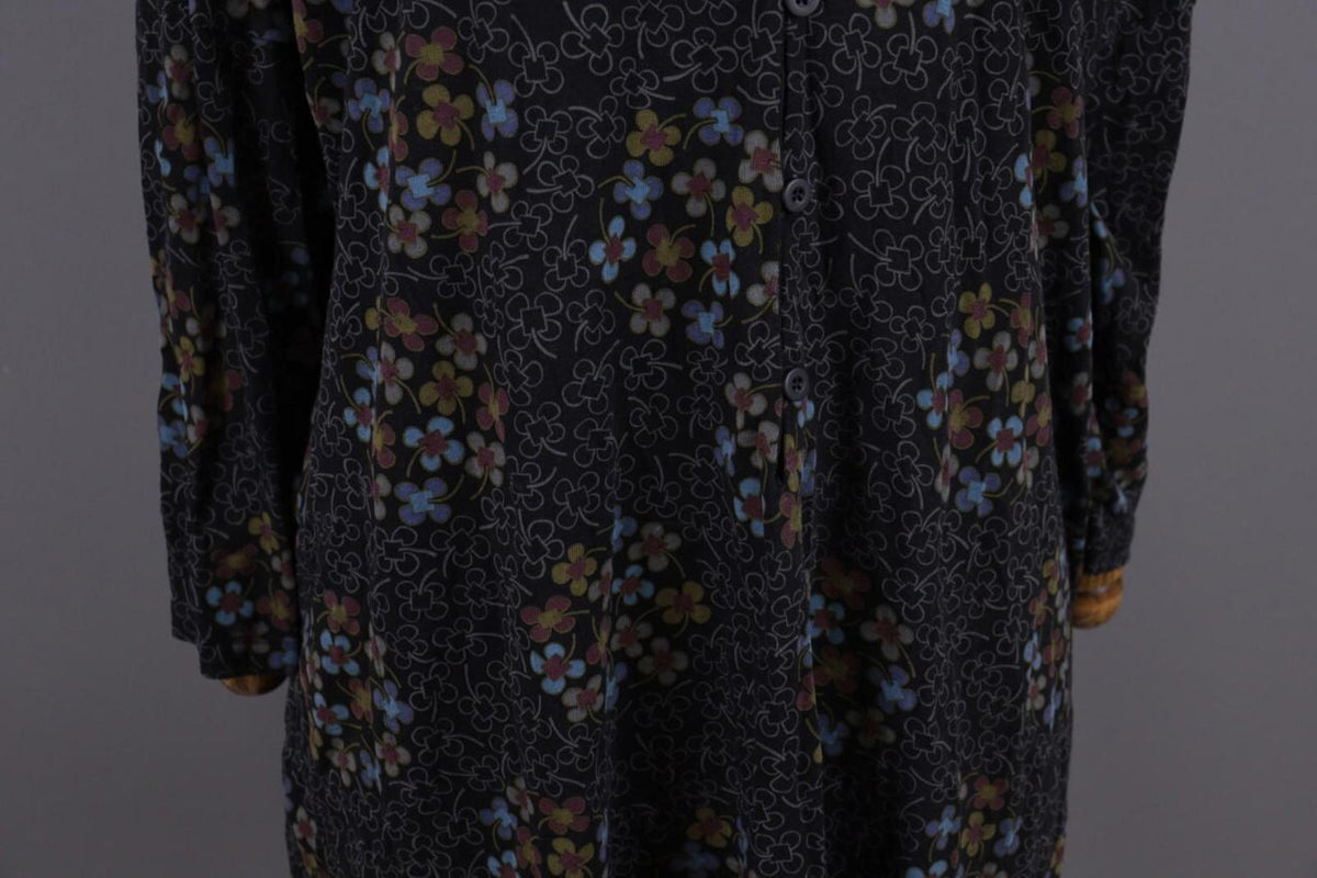 GUDRUN SJODEN Black Floral Oversized Long Sleeve Blouson Midi Dress – Size M