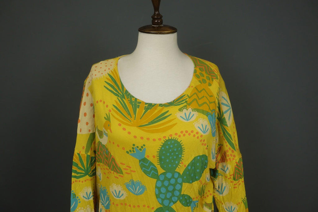 GUDRUN SJODEN Multicolor Floral 100% Modal Round Neck Pullover Shift Dress Sz M