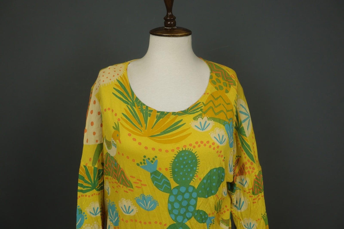 GUDRUN SJODEN Multicolor Floral 100% Modal Round Neck Pullover Shift Dress Sz M