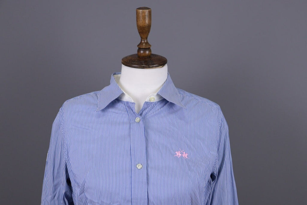 La Martina Blue Pinstripe Long Sleeve Blouse Shirt – Size M – Used
