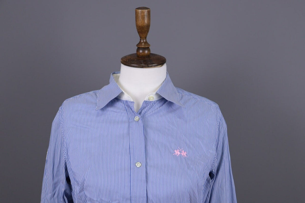 La Martina Blue Pinstripe Long Sleeve Blouse Shirt – Size M – Used