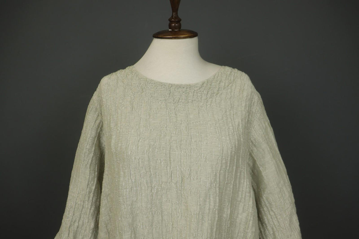 GRIZAS Silver Linen Blend Long Sleeve Crew Neck Summer Casual Maxi Dress Sz 2XL