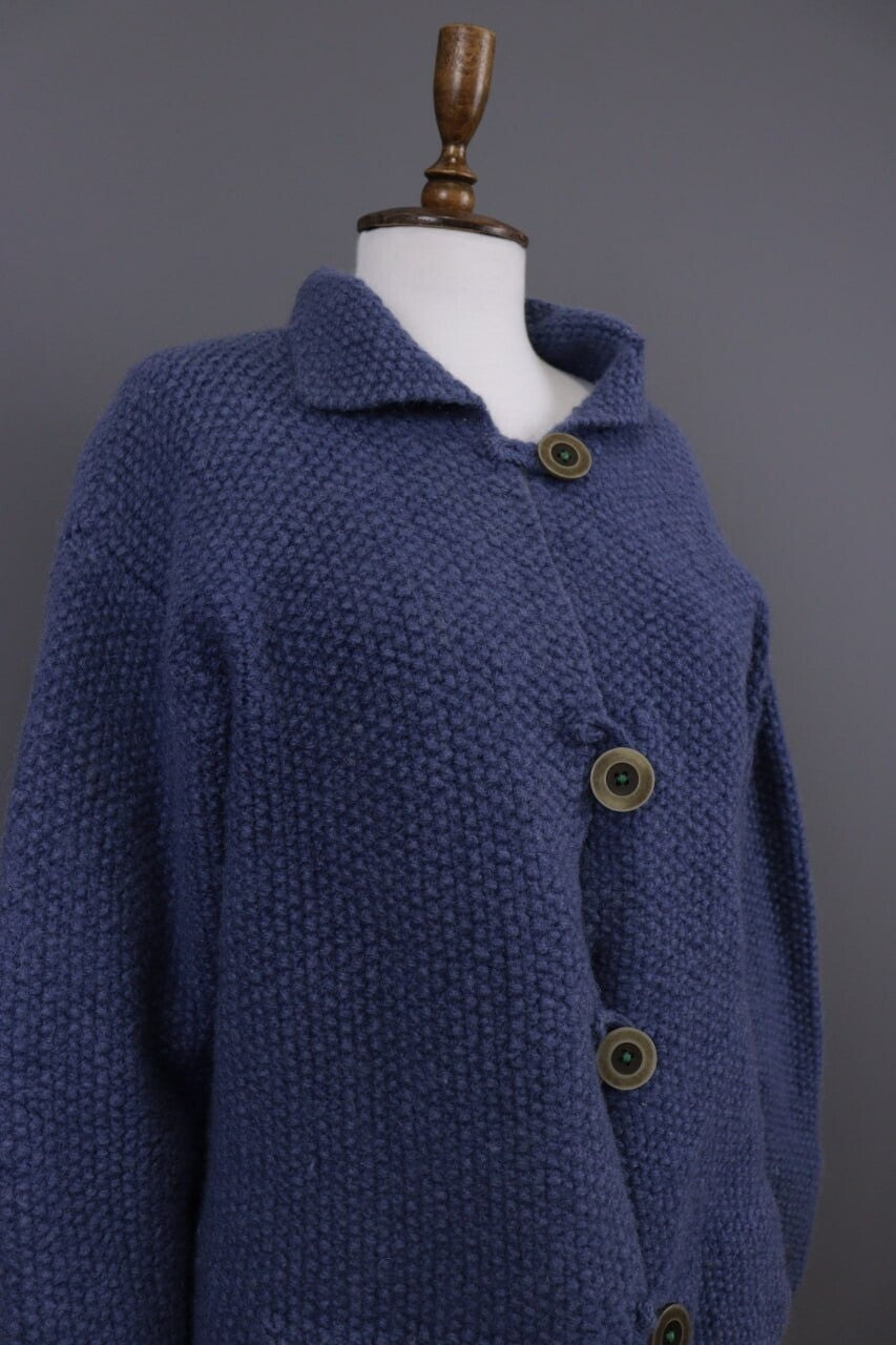 Pachamama Blue Button Down Wool Hand Knit Cardigan Jacket – Size XL