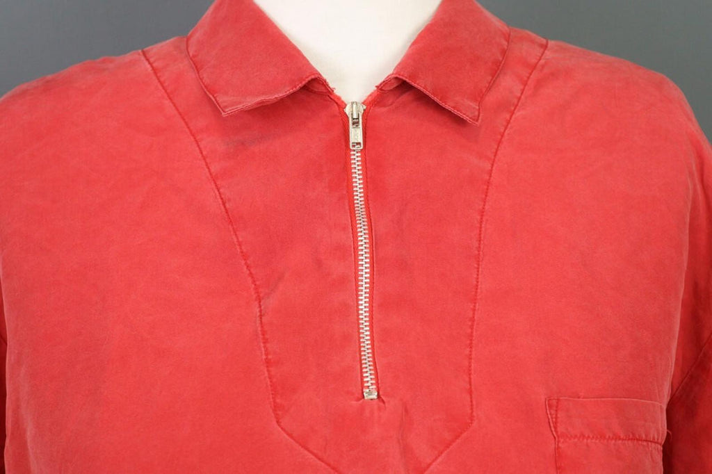 KATHARINE HAMNETT ACTIVE Red 1/3 Zip Silk 3/4 Sleeve Top Blouse Shirt – Size M