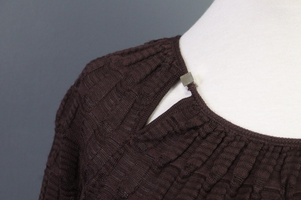 MISSONI Brown Wool Knit A-Line Stretch Sweater Knee Length Dress