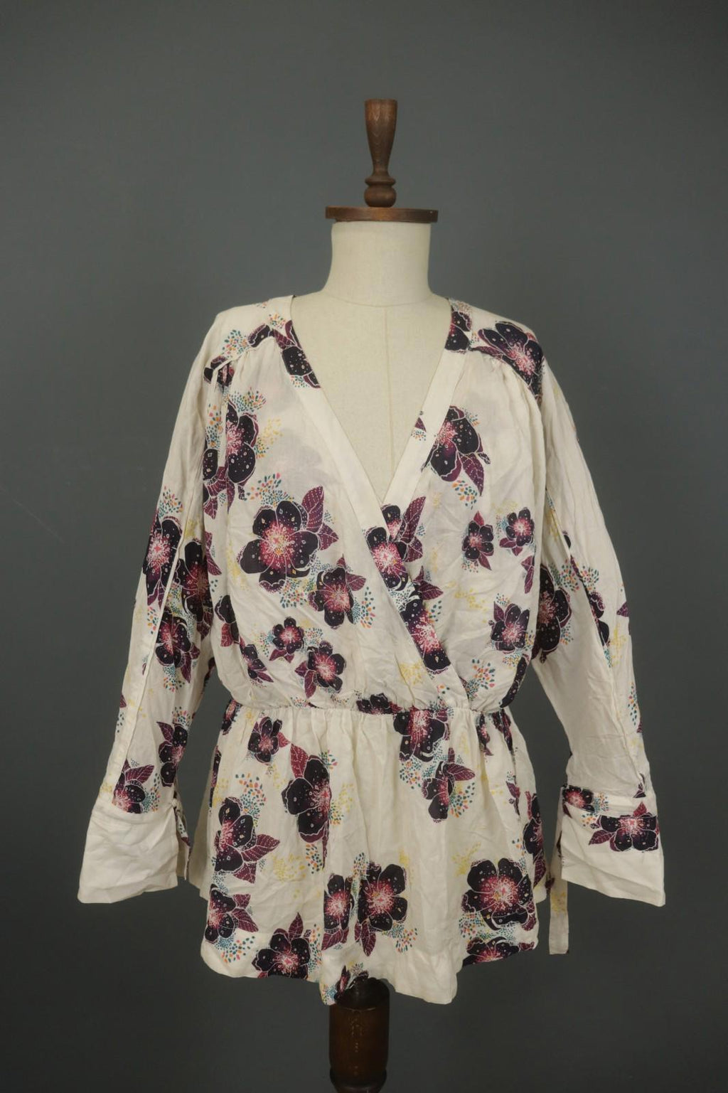 Free People Multi Viscose Floral V-Neck Long Sleeve Pullover Wrap Top – Size S
