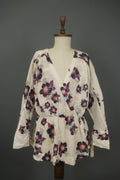 Free People Multi Viscose Floral V-Neck Long Sleeve Pullover Wrap Top – Size S