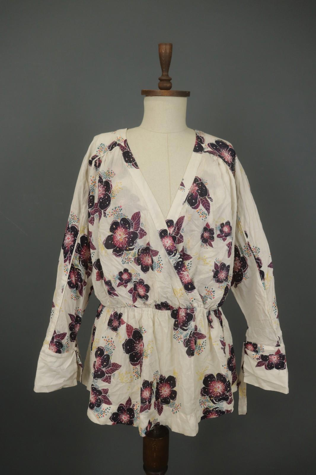Free People Multi Viscose Floral V-Neck Long Sleeve Pullover Wrap Top – Size S