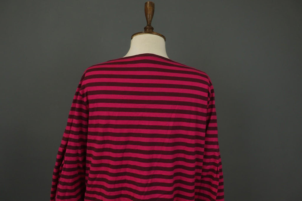 MARIMEKKO Red Black Striped 100% Cotton Long Sleeve Round Neck Shift Dress