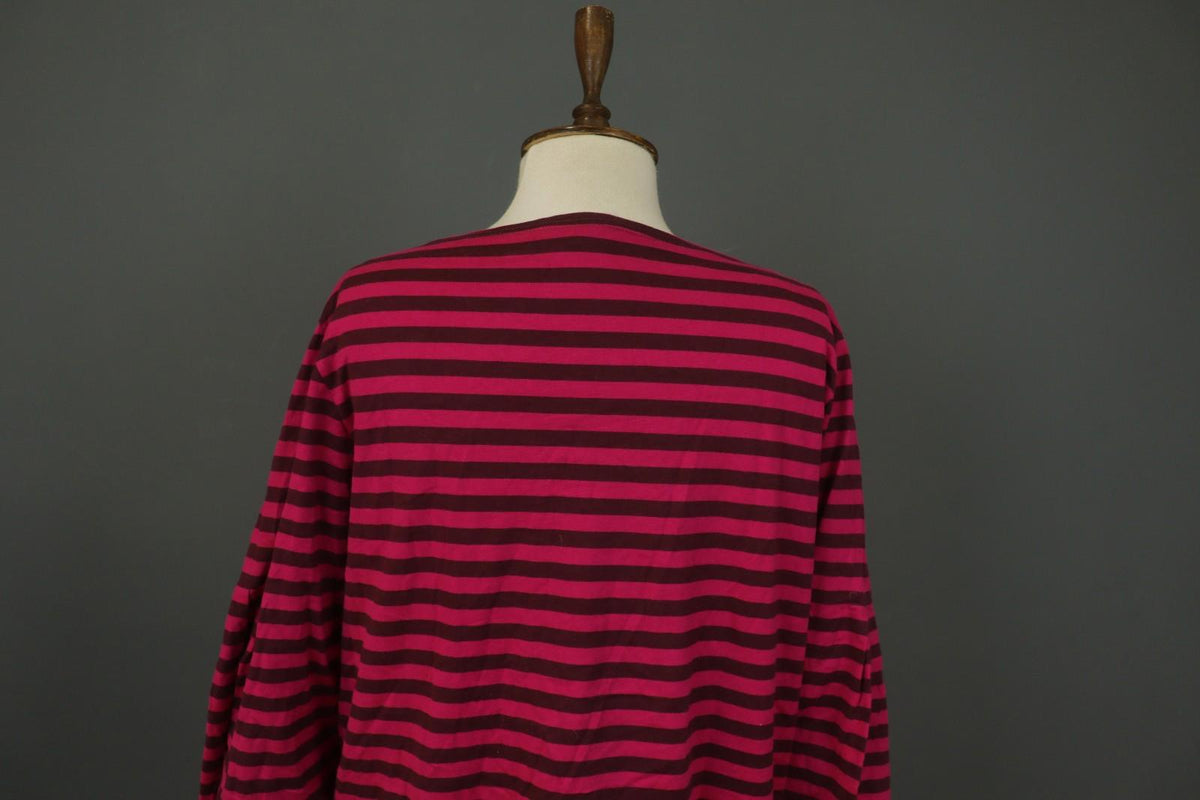 MARIMEKKO Red Black Striped 100% Cotton Long Sleeve Round Neck Shift Dress