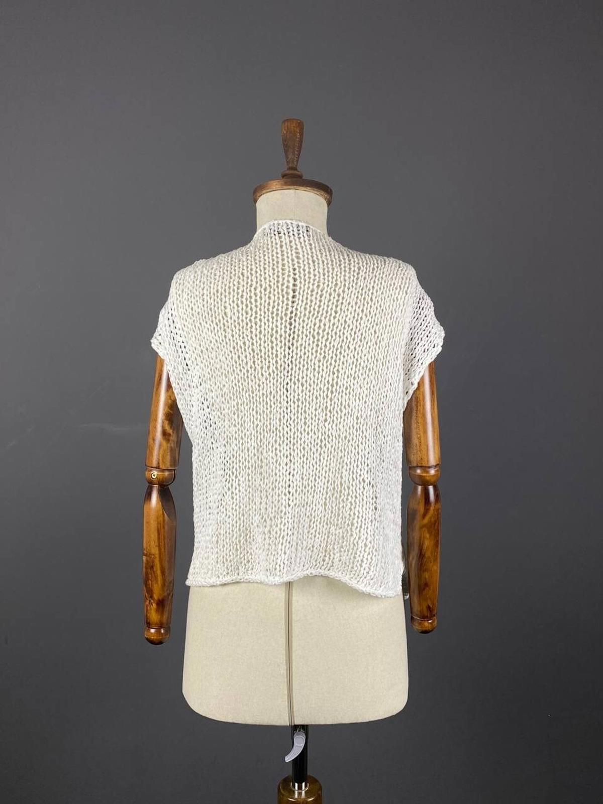 BARBARA SPEER White Lagenlook Crochet Knit Short Sleeve Cardigan Sweater – Size 2
