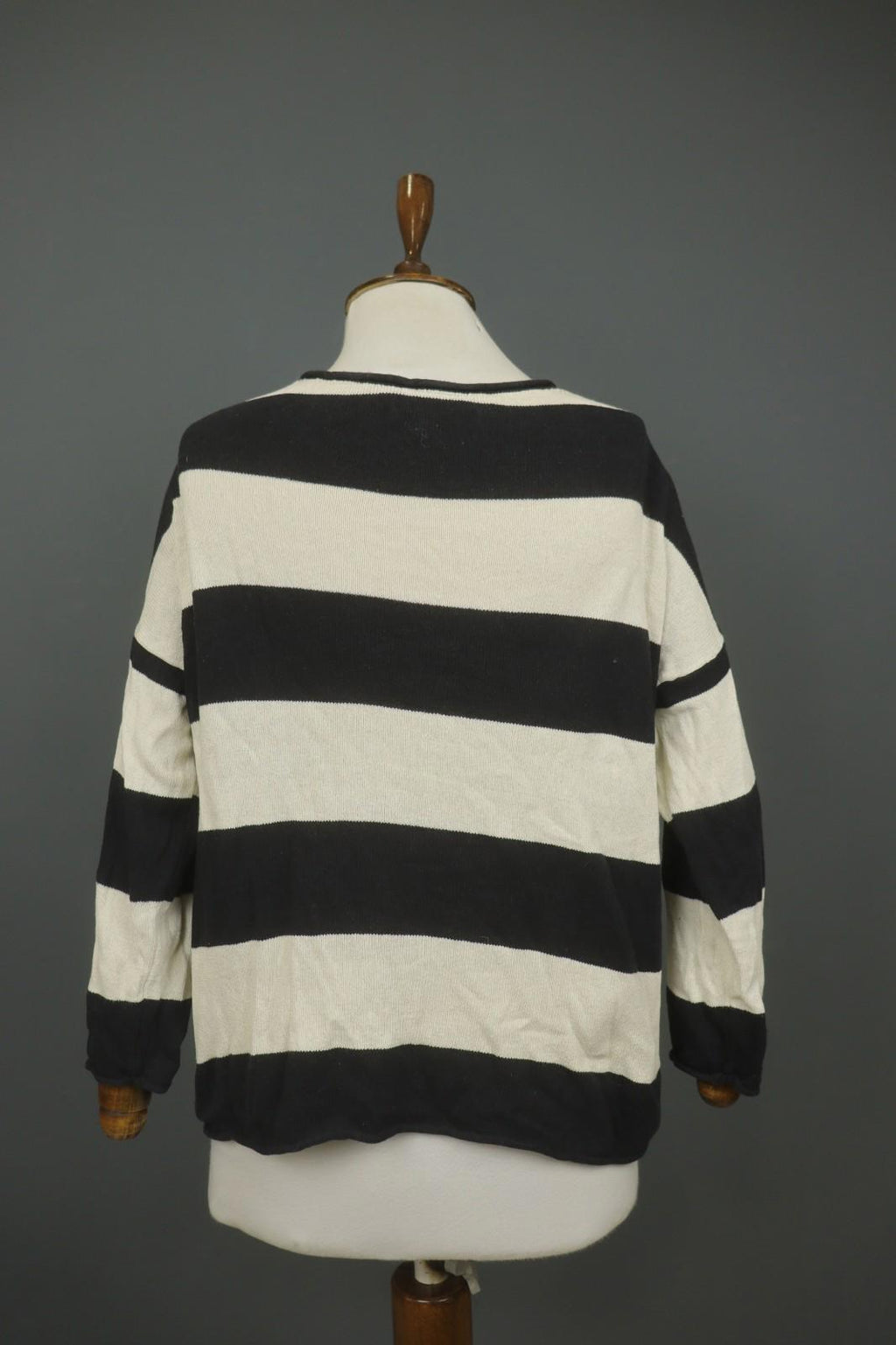 GUDRUN SJODEN White Black Striped 100% Cotton Tight Knit Pullover Sweater – Size S
