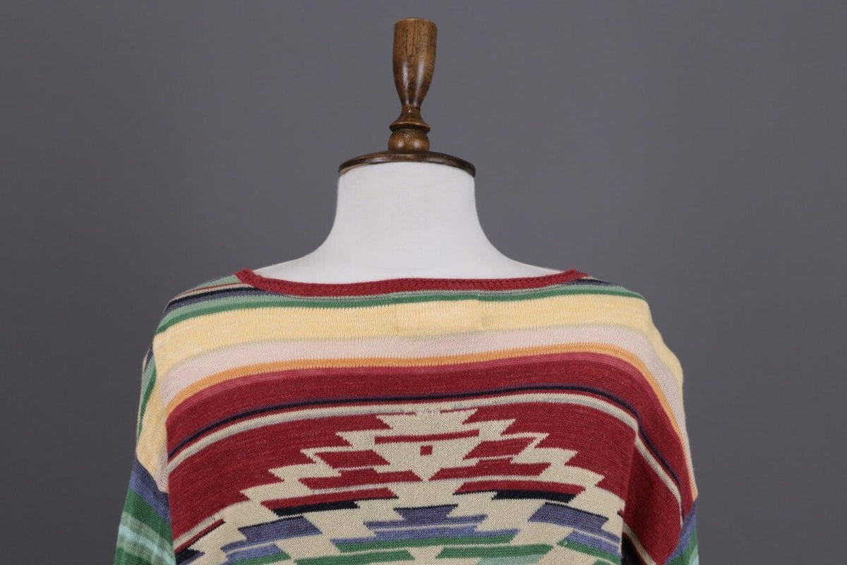 DENIM SUPPLY RALPH LAUREN Multicolor Aztec Linen Lagenlook Knited Sweater – Size L