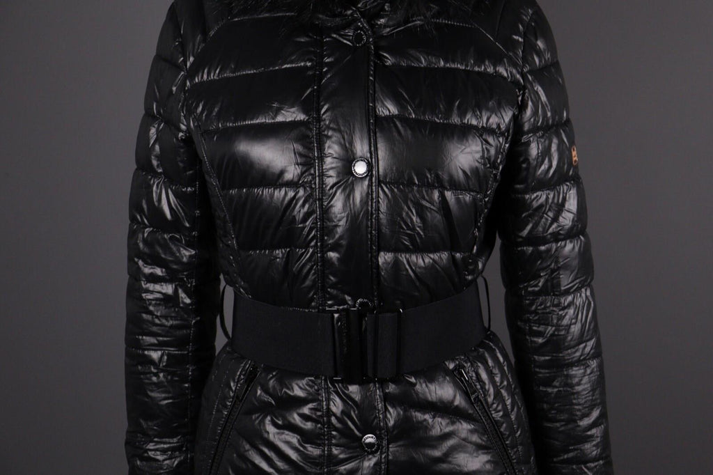 BARBOUR INTERNATIONAL Marleigh Quilt Jacket Belted Hooded Faux Fur – Size 34