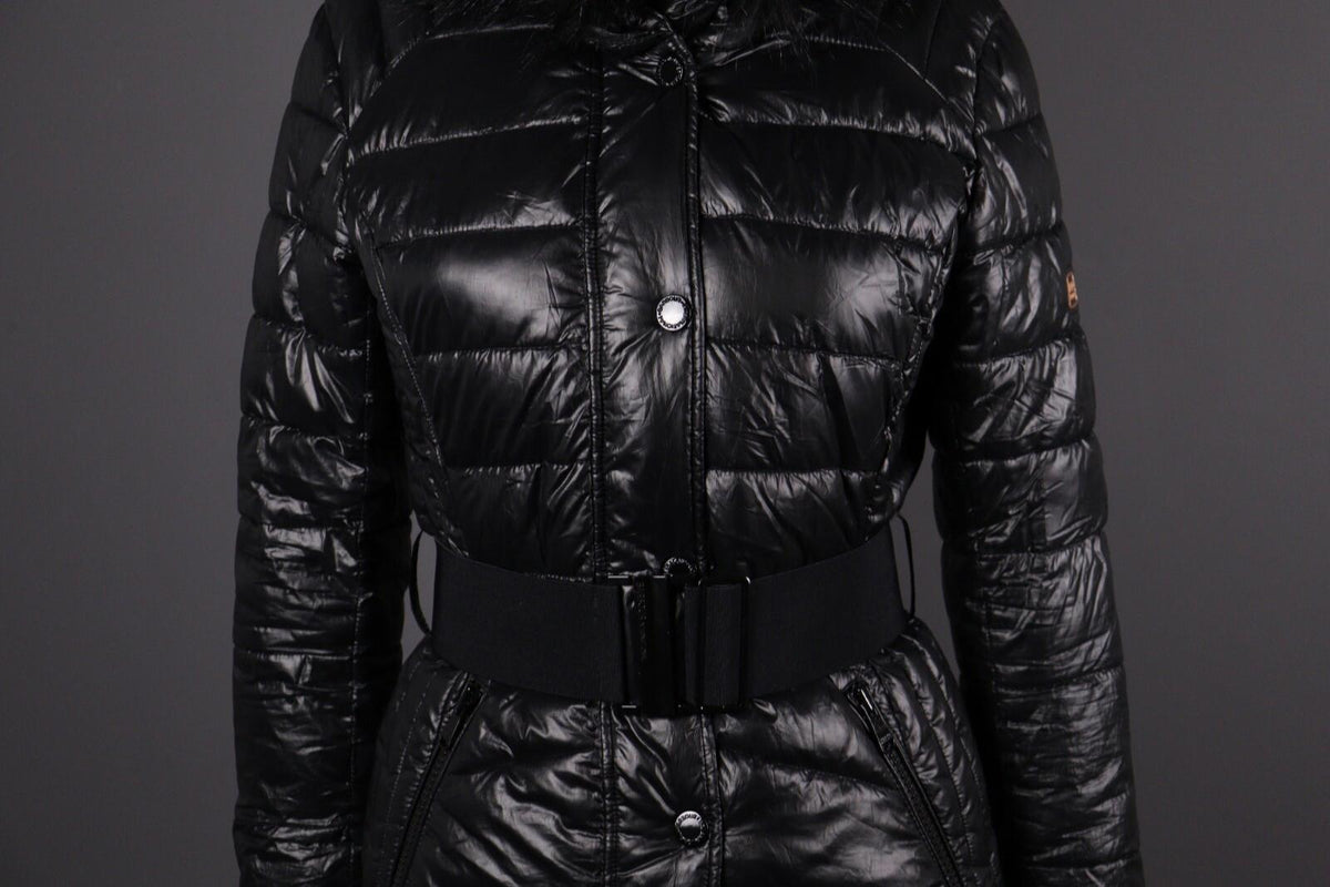BARBOUR INTERNATIONAL Marleigh Quilt Jacket Belted Hooded Faux Fur – Size 34