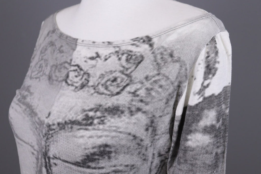 Sarah Pacini Gray Printed 3/4 Sleeve Lightweight Top Shirt One Size