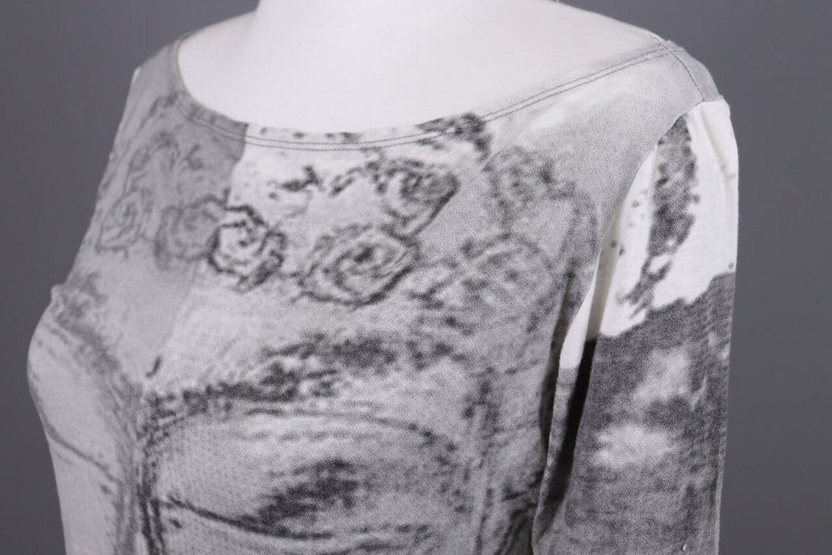 Sarah Pacini Gray Printed 3/4 Sleeve Lightweight Top Shirt One Size